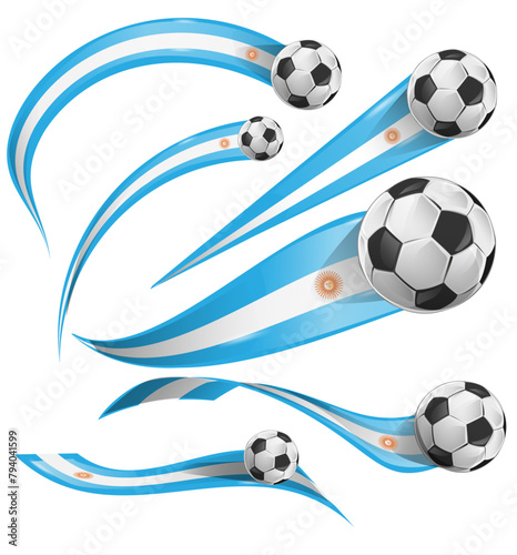 argentina flag set with soccer ball set icon. vector illustration