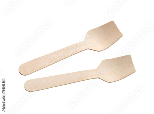 Wooden dessert spoon disposable (with clipping path) isolated on white background