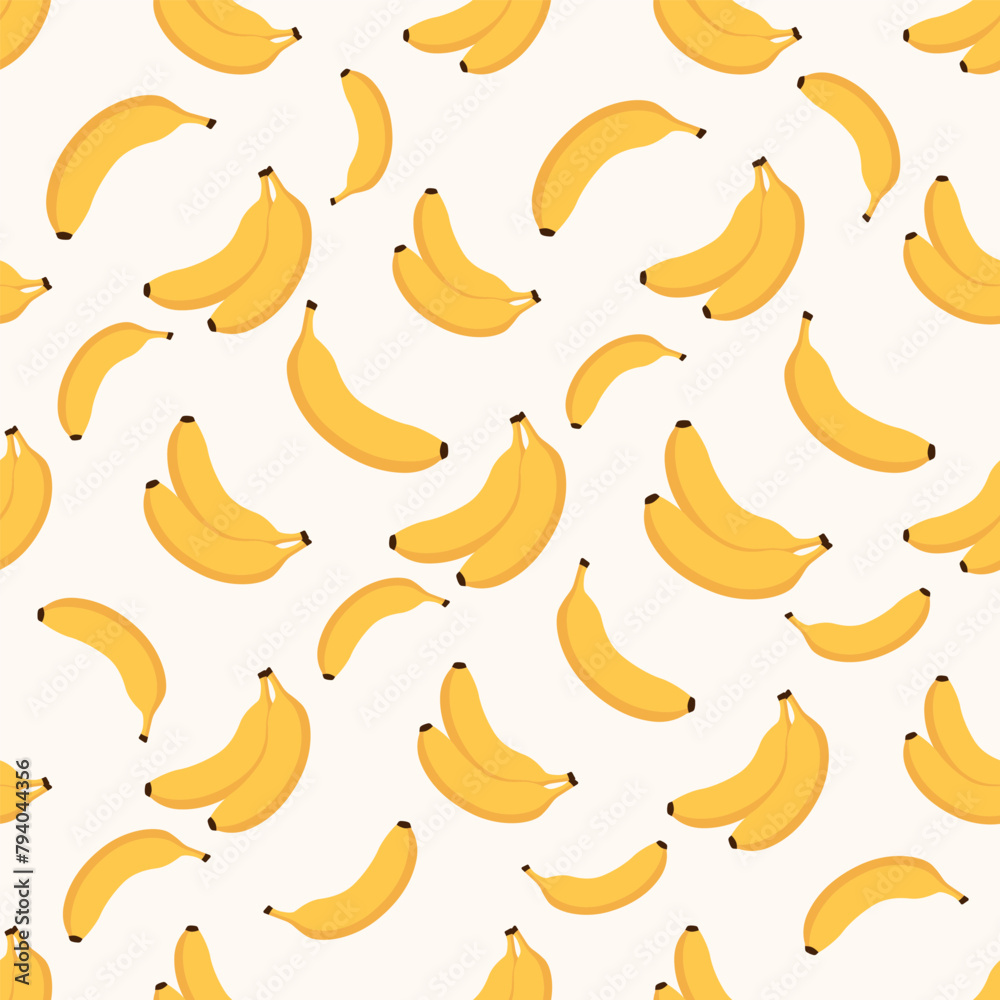 Seamless pattern with yellow bananas. Tropical fruit background. Vector illustration.