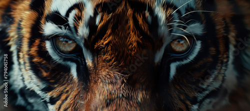Extreme closeup of a tiger with a menacing look in its eyes photo