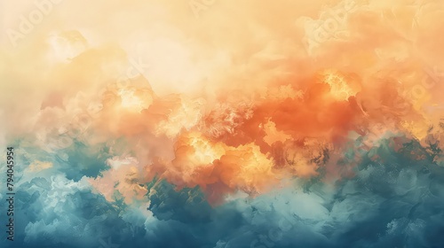 Dramatic Water color cloudscape with worm orange