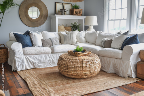 A soft area rug underfoot adds warmth and texture to the hardwood floor.