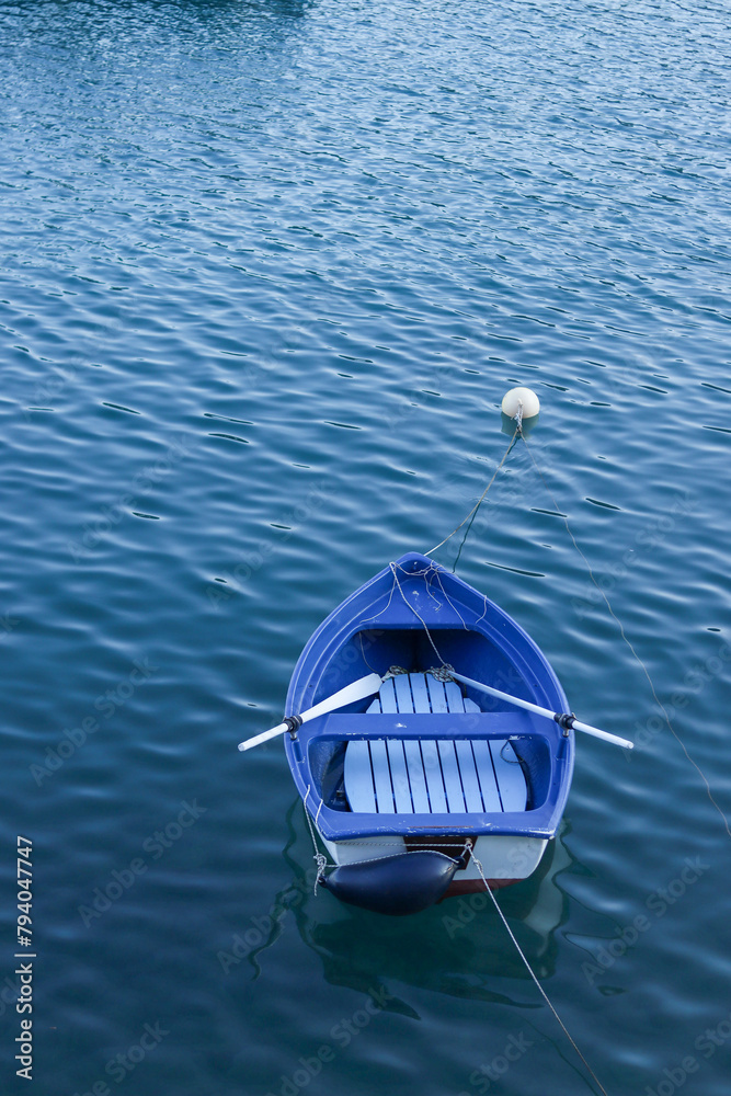 blue boat on the sea water