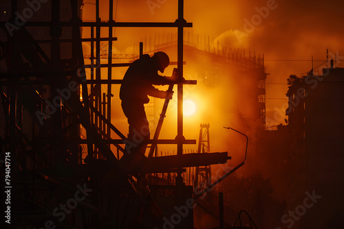 silhouette of a labor working in the sunset