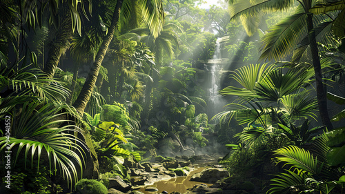 panoramic view of the tropical jungle, tropical forest scenery, tropical green landscape © Gegham