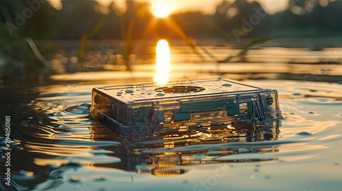 Vintage cassette tape at sunset and a single audio tape photo