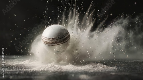 White Cricket ball bouncing and creating dust in pitch photo