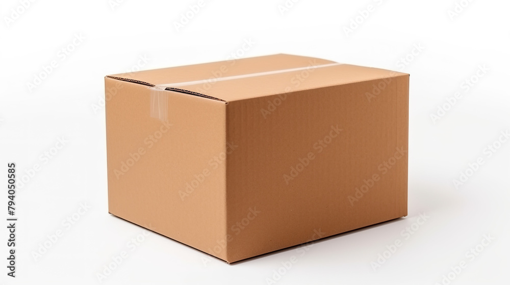 Isolated cardboard box against a stark white background