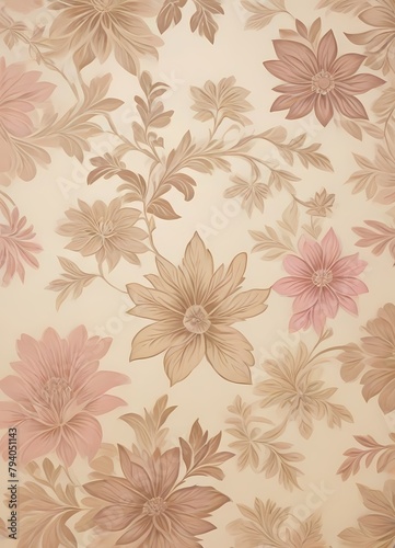 Vintage Floral Wallpaper with Intricate Pink Patterns