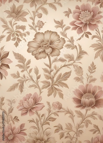 Vintage Floral Wallpaper with Intricate Pink Patterns