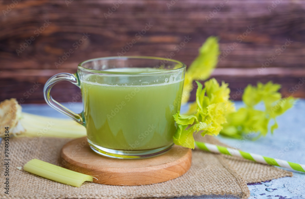Celery Healthy Green Juice in glass cup Celery Healthy Green Juice in glass cup