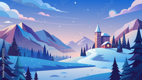 christmas vector illustration of winter landscape