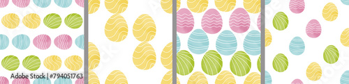 Watercolor set of seamless patterns. Collection of hand drawn pastel Easter eggs