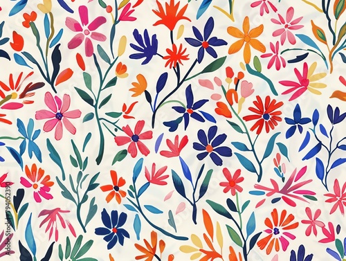 Colorful floral pattern with a white background