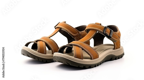 A child's sandal set apart against a blank white background