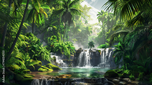 panoramic view of the tropical jungle  tropical forest scenery  tropical green landscape