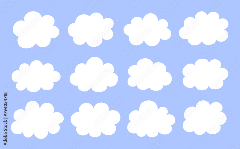 シンプルな手書きの雲のフレームセット