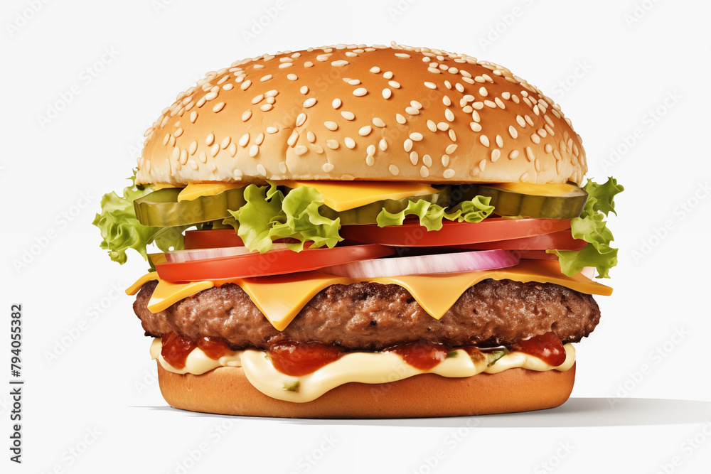 Hamburger on white background. Fast food related topics. Topics related to malnutrition. Job offer. Image for graphic designer. Image for flyers. Hamburger on white background. Fast food related topics. Topics related to malnutrition. Job offer. Image for graphic designer. Image for flyers.