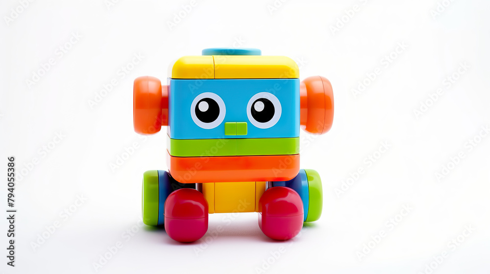 Isolated colorful toy against a stark white background Isolated colorful toy against a stark white background