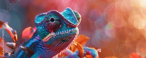 Majestic chameleon in funky shades. Minimalist composition.