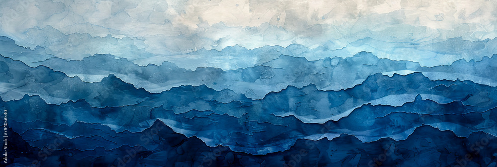 Blue Watercolor Layers Resembling Waves of Tranquil Ocean