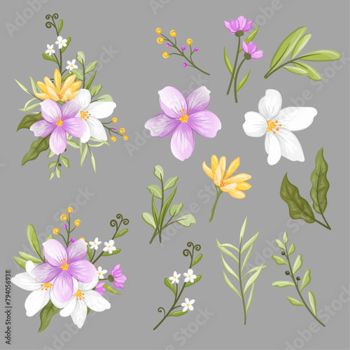 Purple and Yellow Flower floral Watercolor Illustration