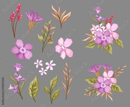 Purple Flower floral Watercolor Illustration