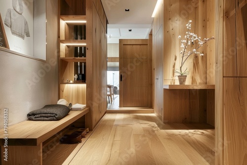 Stylish modern wooden apartment interior. Concept: environmental friendliness and natural materials