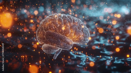 A 3D rendering of a human brain interfacing with a network of glowing nodes, representing the potential of brain-computer interfaces. 