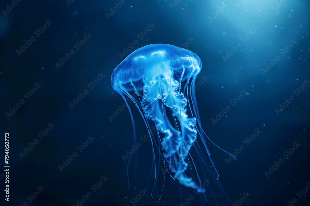 A bloom of jellyfish drifts lazily with the ocean currents. A bloom of jellyfish drifts lazily with the ocean currents.