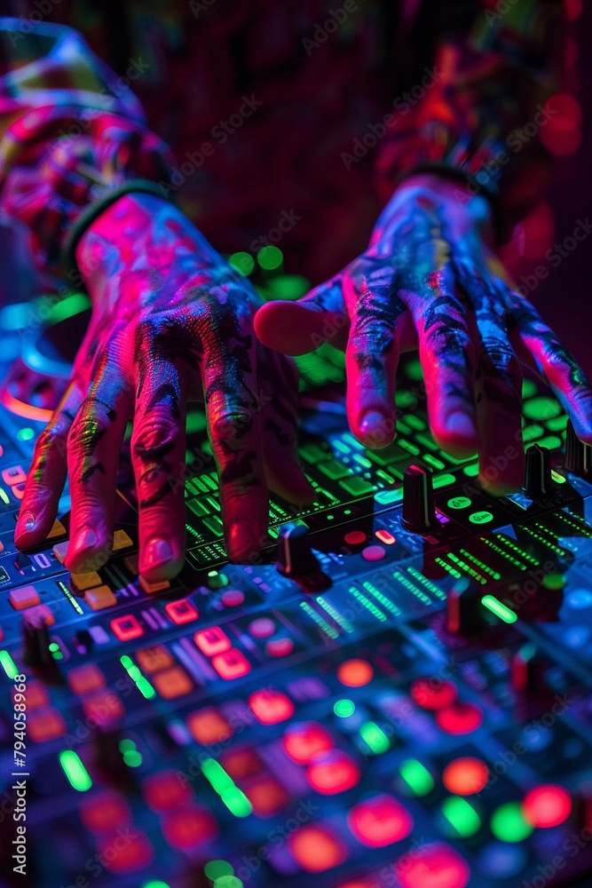DJ hands on deck vibrant sound visual DJ hands on deck vibrant sound visual