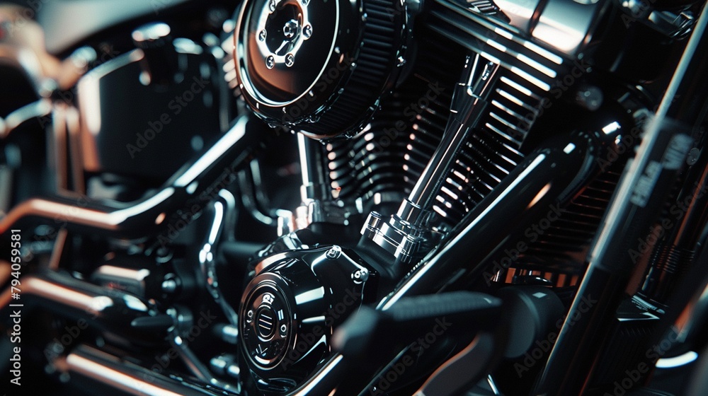 Motorcycle engine black and chrome details Motorcycle engine black and chrome details