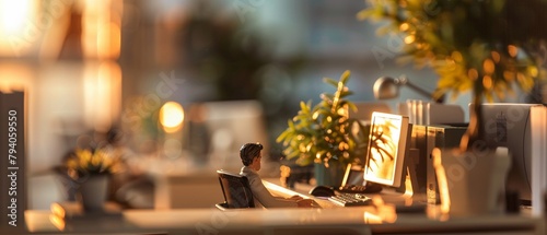 Miniature office diorama focused work atmosphere