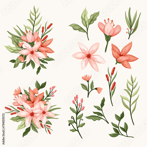 Red Flower floral Watercolor Illustration
