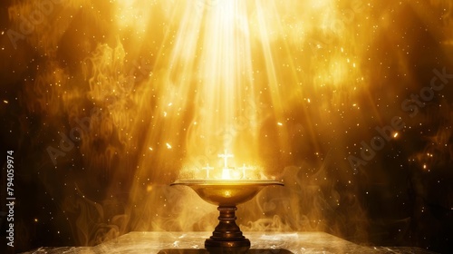 heavenly golden light shining on sacred religious object divine presence concept digital illustration photo