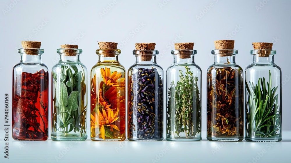 herbal medicine extracts in glass bottles with copy space showcasing natural alternative remedies still life photo