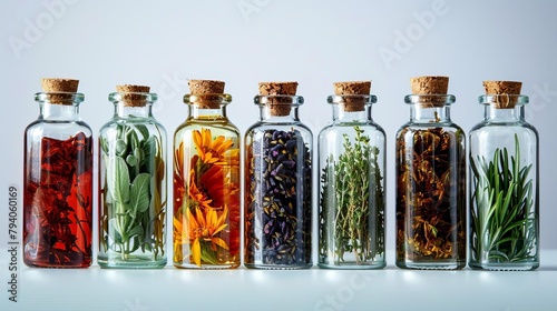 herbal medicine extracts in glass bottles with copy space showcasing natural alternative remedies still life photo