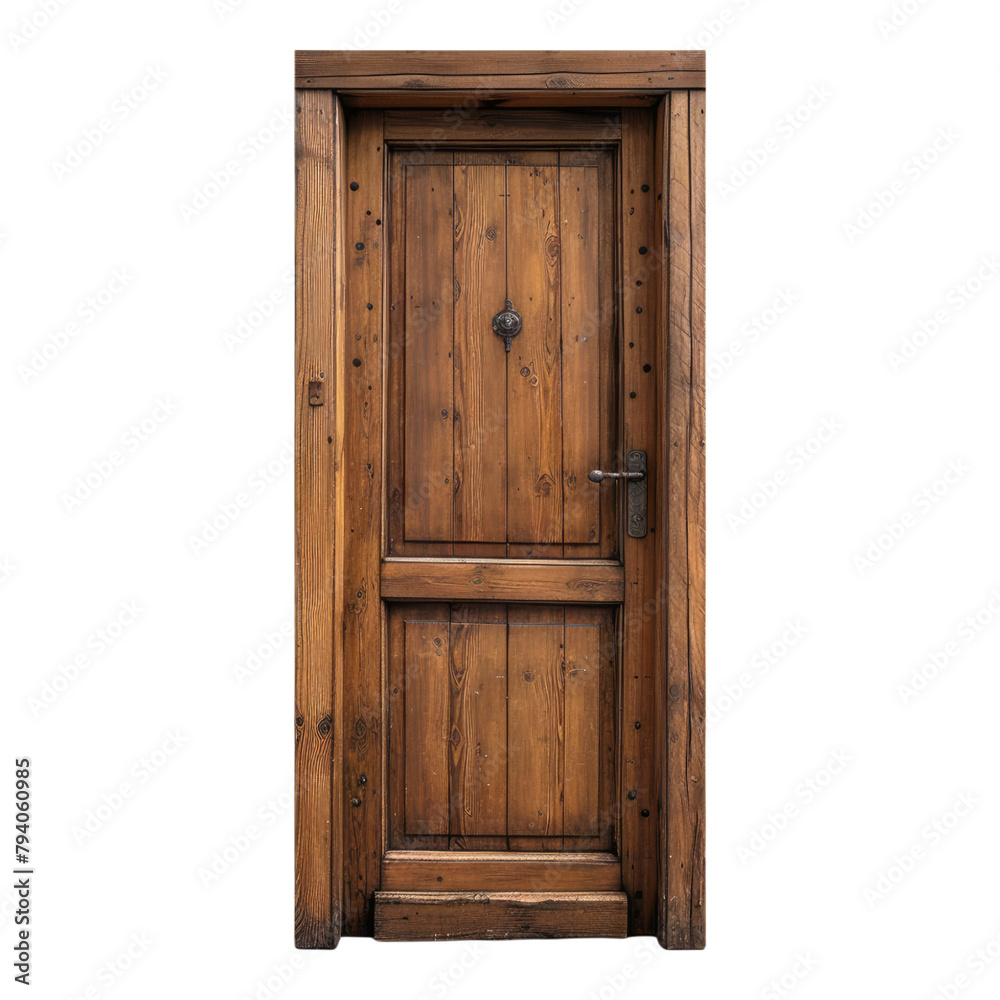 Brown wooden Door isolated on transparent background