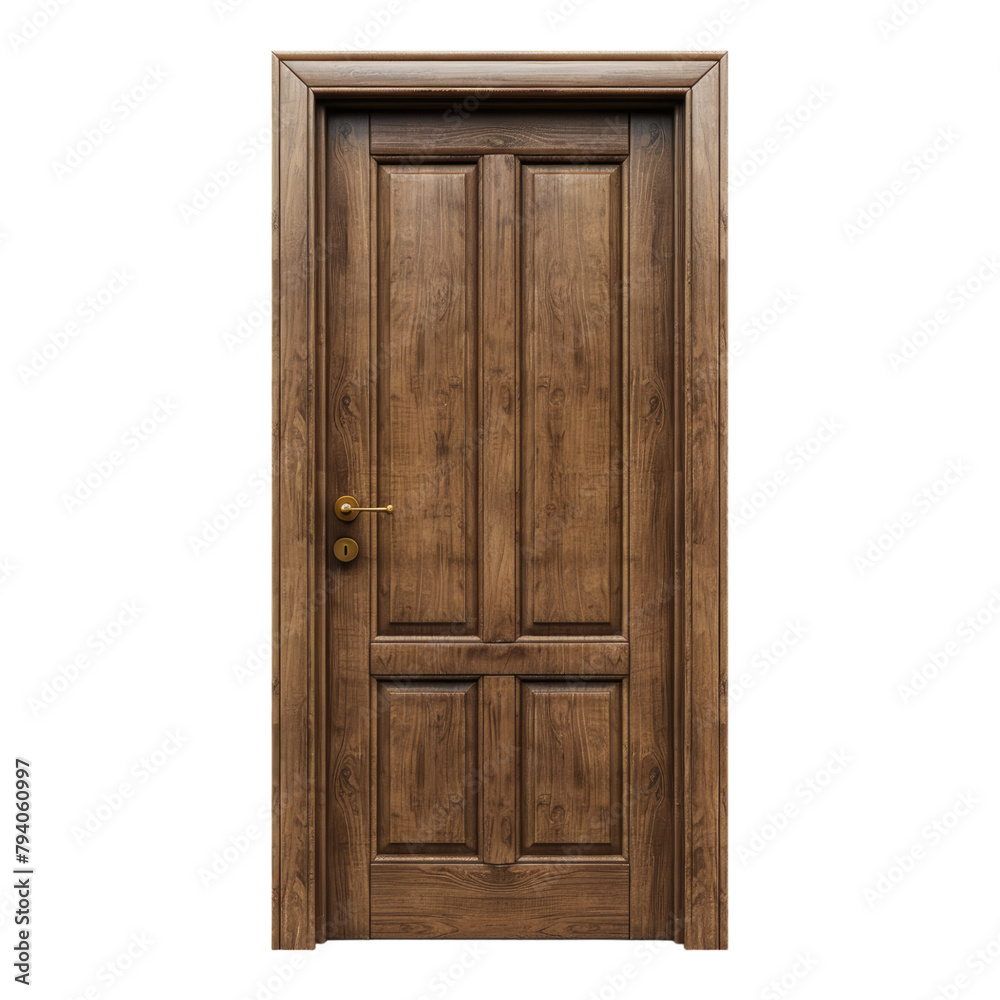 Brown wooden Door isolated on transparent background