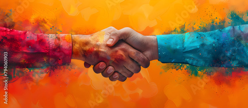 Successful handshake between salesperson and customer signifying a fruitful business agreement or deal photo