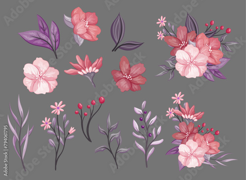 Purple and Maroon Flower floral Watercolor Illustration