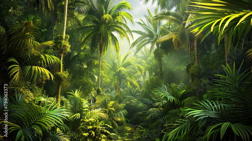 panoramic view of the tropical jungle  tropical forest scenery  tropical green landscape