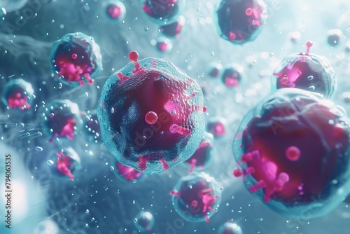 futuristic 3d rendering of lymphocytes t cells or cancer cells attacking protein structures medical concept photo