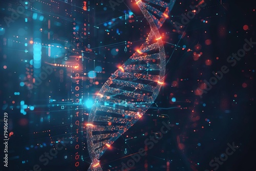 futuristic medical banner with glowing dna spiral and ai code genetic engineering concept 3d illustration