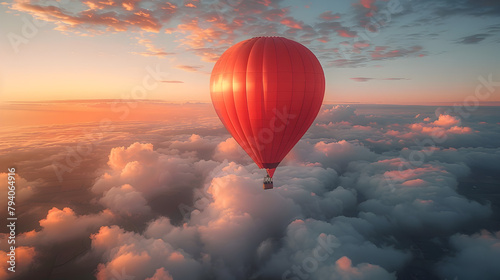 Whimsical Hot Air Balloon Drifting Above the Clouds at Sunset