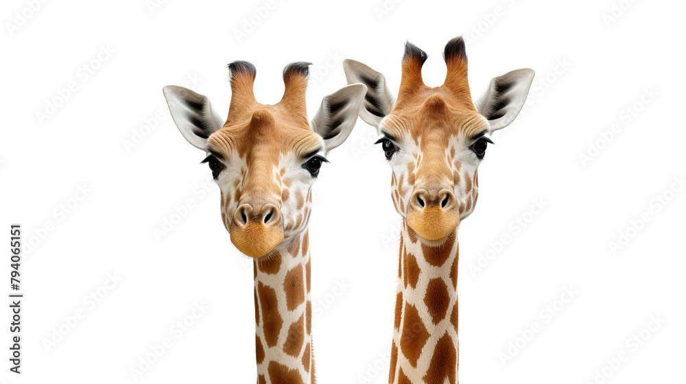 giraffes solitary against a stark white background