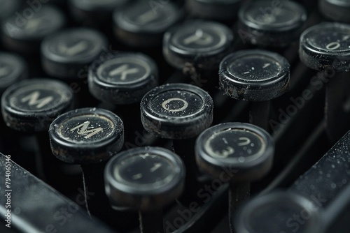 Old typewriter keys, closeup, monochrome for a retro technological background