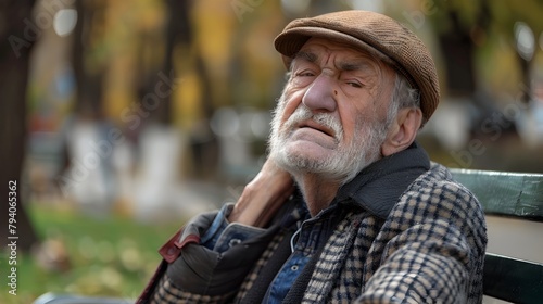 Aging Gracefully: Elderly Man Finds Solace in a Tranquil Park Bench Massage
