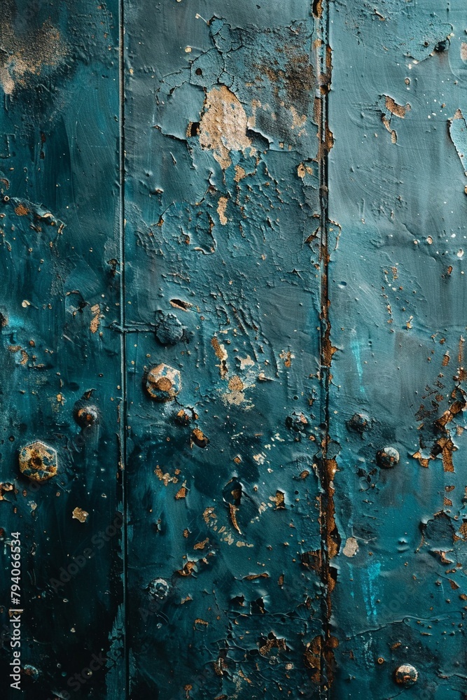 Worn metal surface, wide lens, patina details for an industrial vintage wallpaper Worn metal surface, wide lens, patina details for an industrial vintage wallpaper