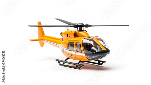 Toy helicopter set apart against a blank white background